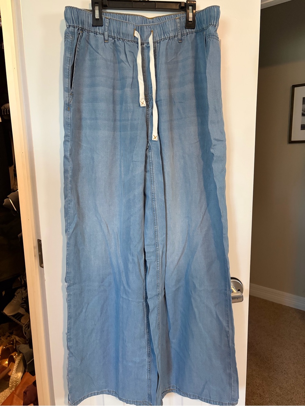 HALARA Light Blue Wide-Leg Drawstring Jumpsuit Pants